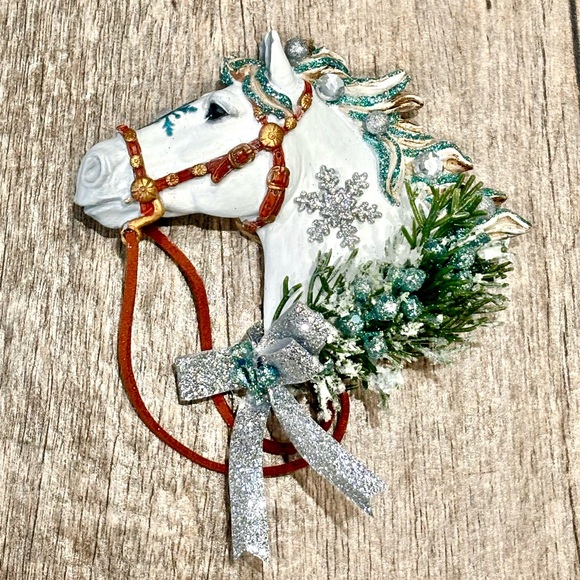 Holiday Horses:”Winter” design. Decorated horse ornament in hand crafted designs - Picture 1 of 12